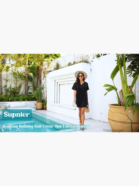 Lace Crochet V-Neck Cover Up Dress, Rayon, Loose Fit, Beach Swimsuit Cover - Picture 7 of 7